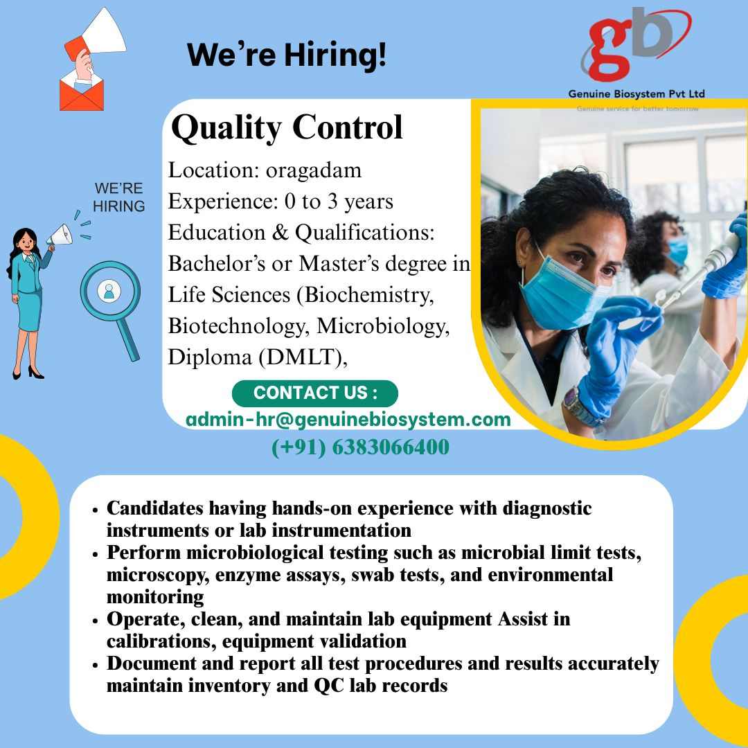 Genuine Biosystem Hiring Quality Control Professionals – 0 to 3 Years Experience