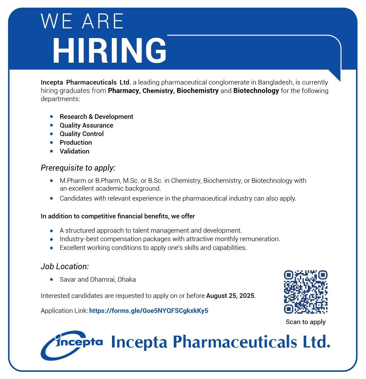 Hiring for QA, QC, R&D, and Production Roles | Apply Now