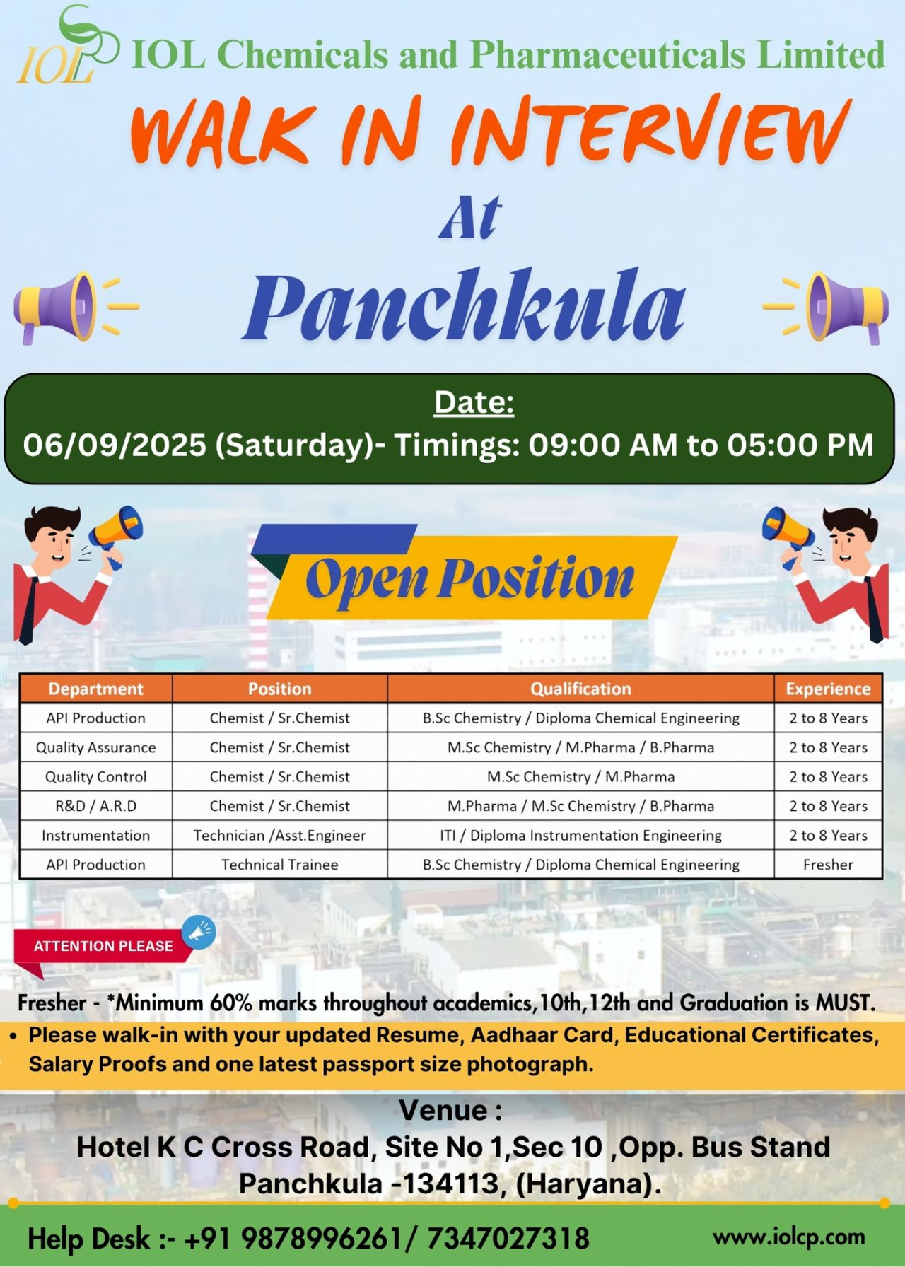 Pharma & Healthcare Walk-in Interviews | IOL Chemicals, Intas, Apollo Clinic, Banthia Consultancy & S Kant Healthcare Jobs