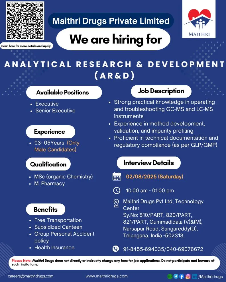 Walk In Interview for Production, QC, AR&D & Regulatory Affairs – Freshers & Experienced Apply Now!