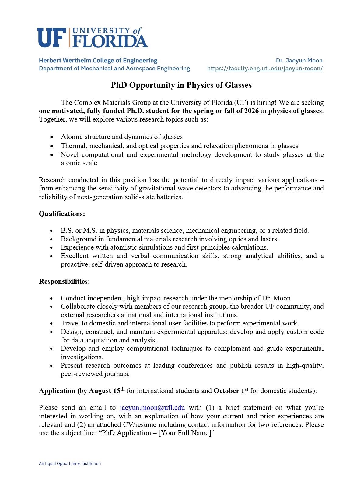 Fully Funded PhD Opportunity in Physics of Glasses – Apply for 2026 Intake