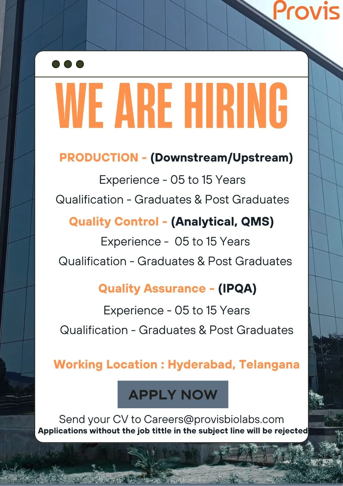 Zytex Biotech, JB Pharma, Provis Biolabs, RPG Life Sciences, Alembic Pharma & Granules India Hiring – Openings in Production, QC, QA, R&D & Engineering