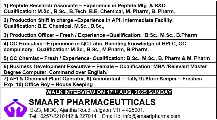 Walk-In Drive | Multiple Openings in R&D, Production, QC, and BD