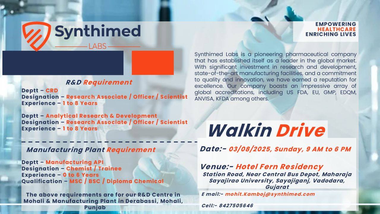 Walk In Drive – R&D and API Manufacturing Jobs