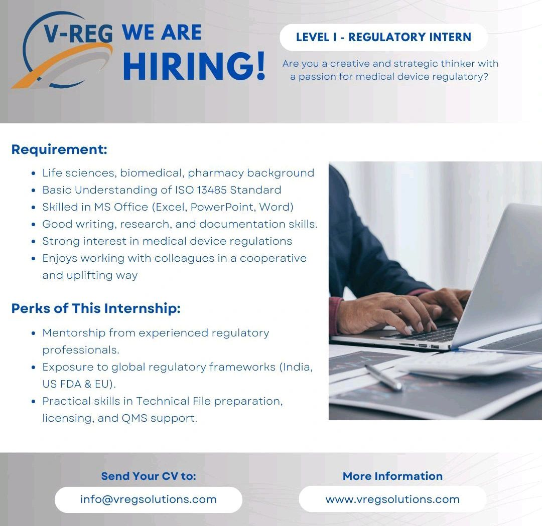 Internship Opportunities – Regulatory Intern & Pharmacovigilance Safety Analyst