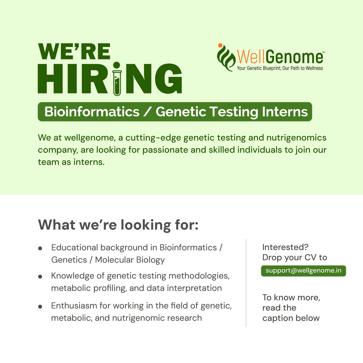 Well Genome Hiring Bioinformatics & Genetic Testing Interns | Apply Now