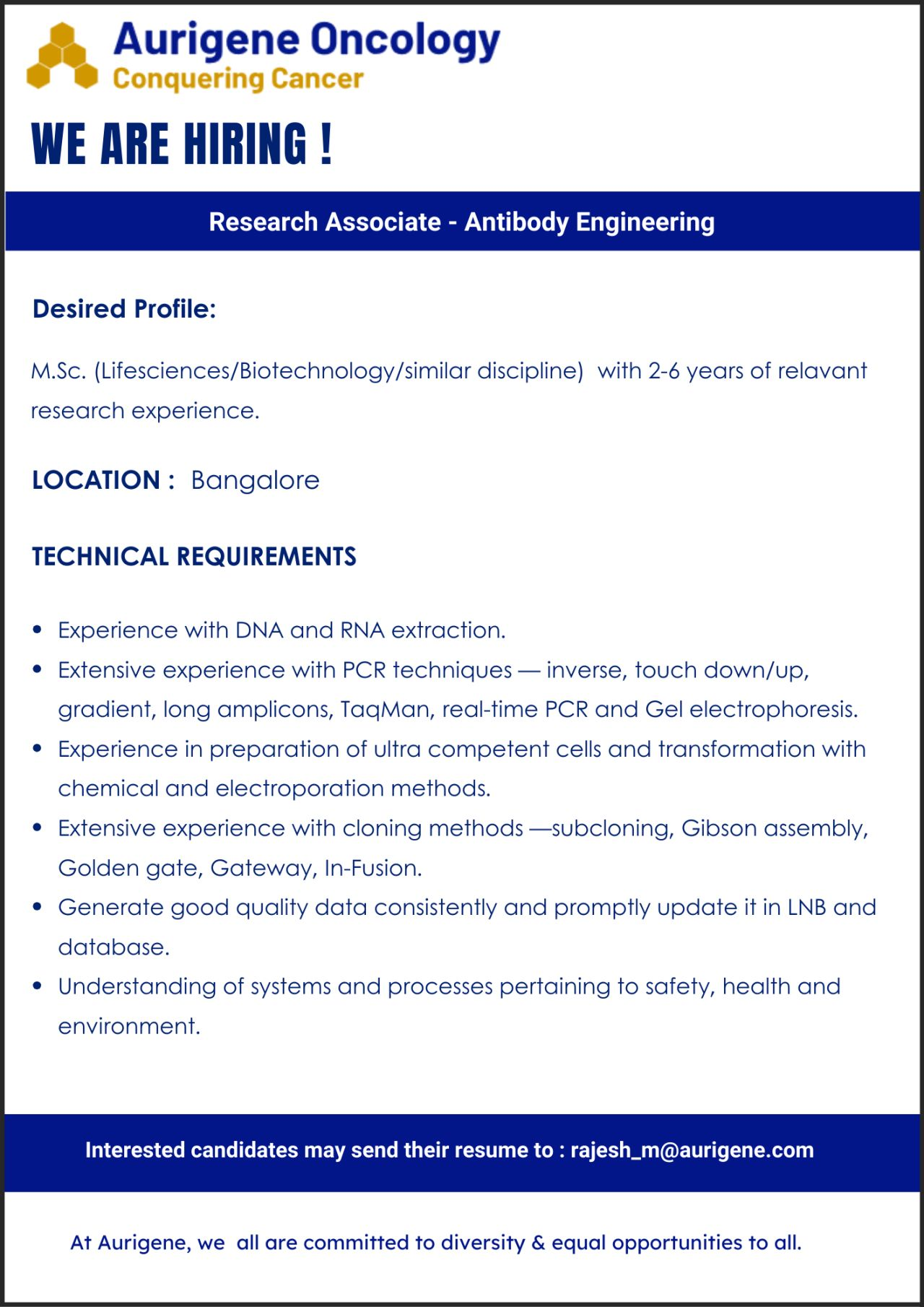 Aurigene Oncology, Graviti Pharma, Vital Therapeutics, Dr. Reddy’s, VLR Facilitators & Lambda Research Hiring