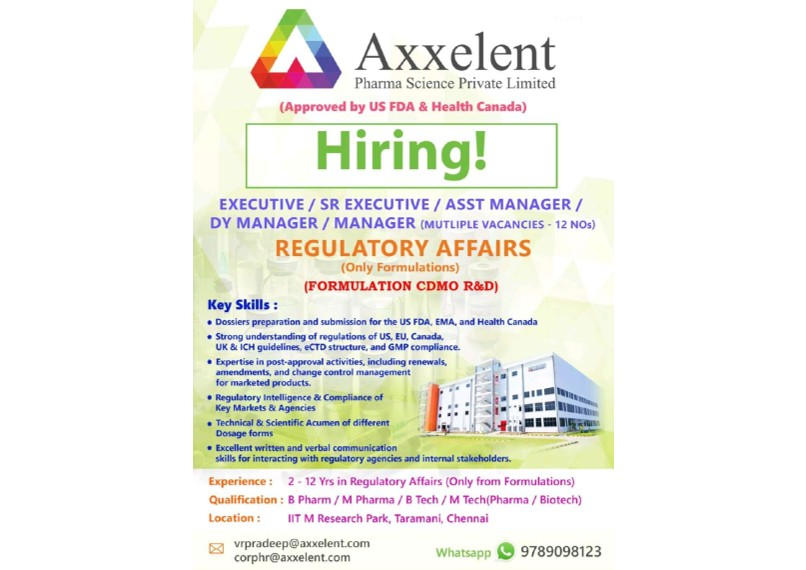 Pharma Walk In Interviews – Axxelent, Aspiro, Zydus, Intas, Curefox & SMS Pharma Hiring (QA, QC, RA, Production, Packaging, R&D, Engineering Jobs)