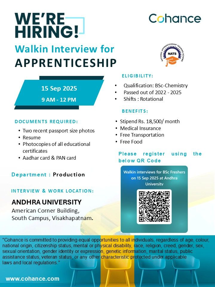 Pharma Walk In Interviews – BSc Chemistry Freshers & Female Graduates