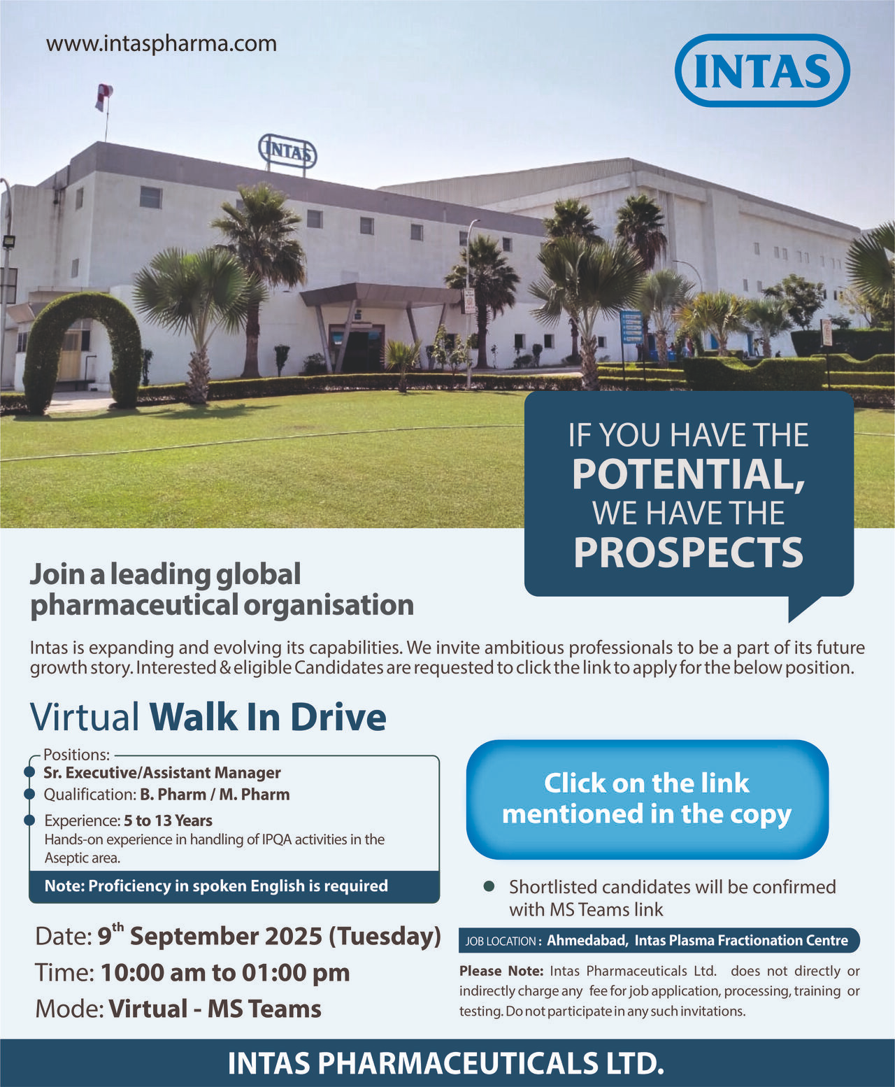 Walk-In Interviews & Virtual Hiring Drives (Intas, ICON, PrimeVigilance, Shilpa Pharma, Milan Labs & Biological E)