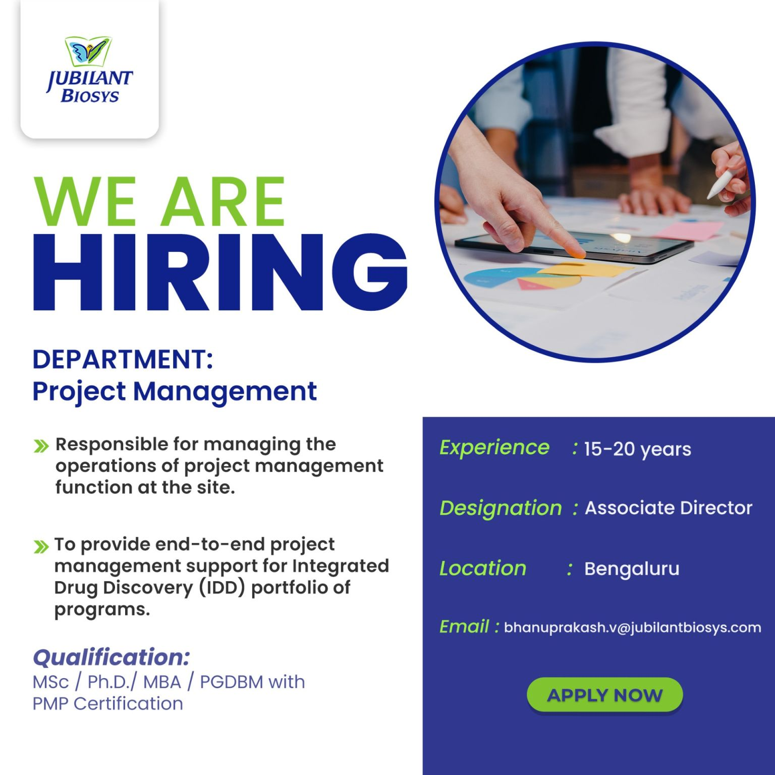 Jubilant Biosys Hiring Associate Director – Project Management Jobs | Apply Now