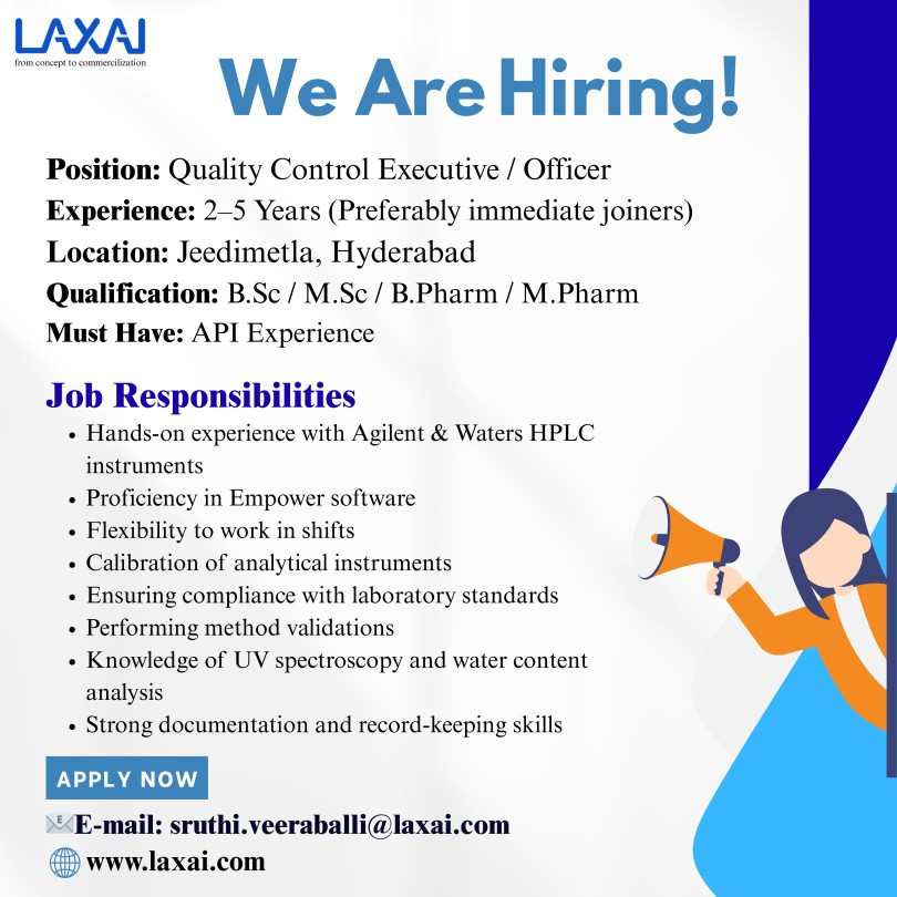 Pharma Job Openings – Walk In Interviews & Hiring for QC, QA, R&D, Production, Scientific Roles
