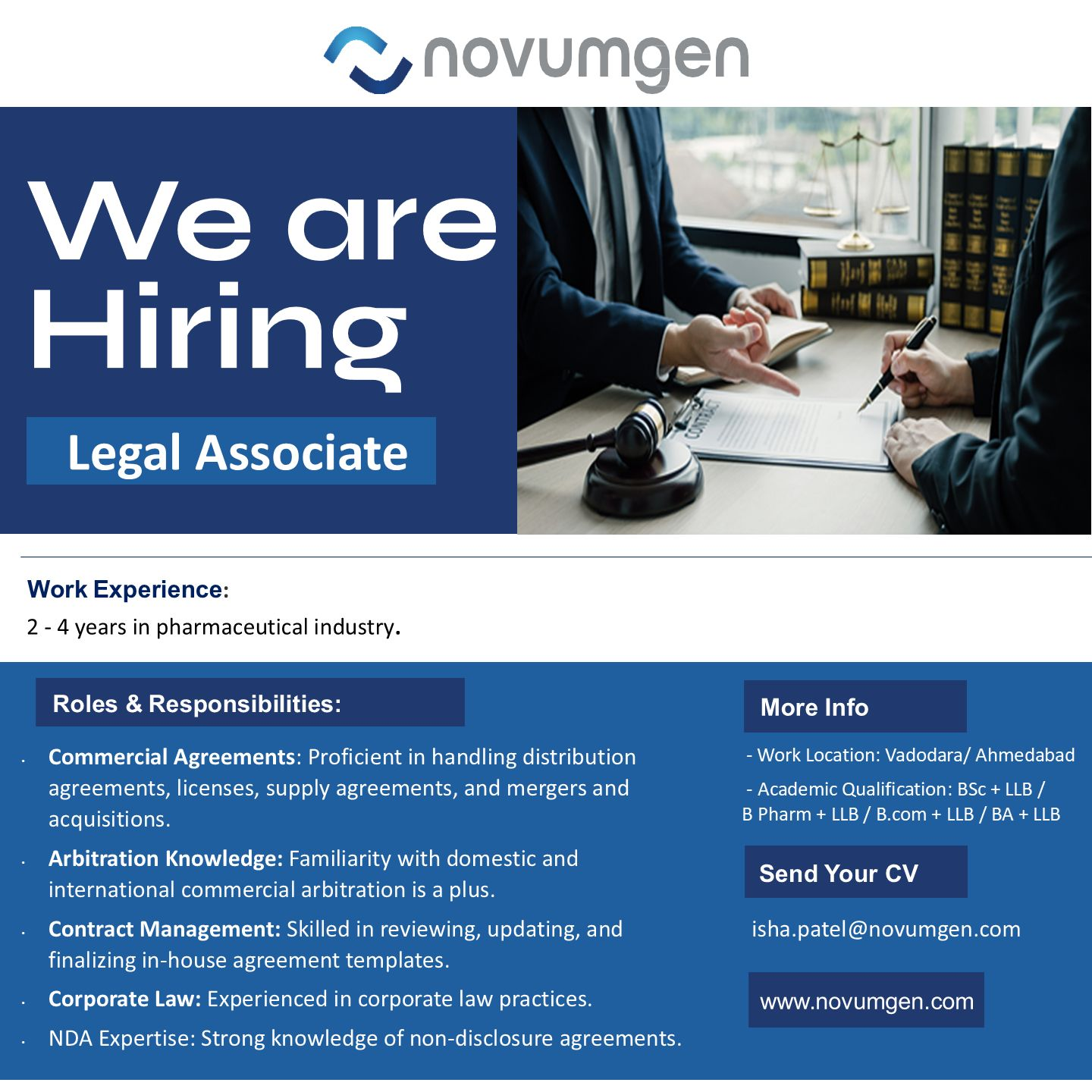 Novumgen Pharma Hiring Legal Associate & Sterling Hospitals Walk In Interviews – Pharma & Healthcare Jobs