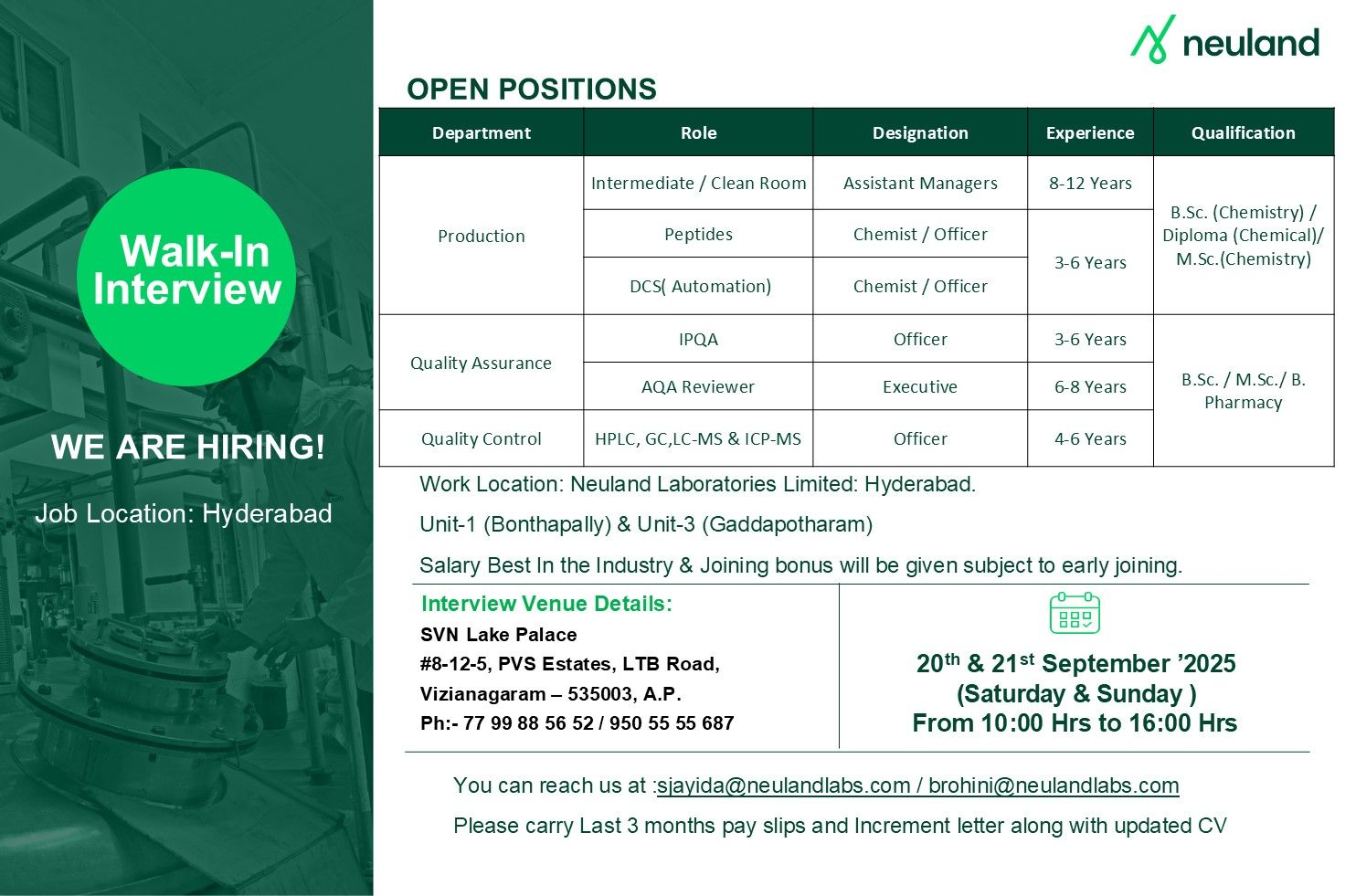 Pharma Walk-in Interviews | Latest Jobs at Top Companies<br>