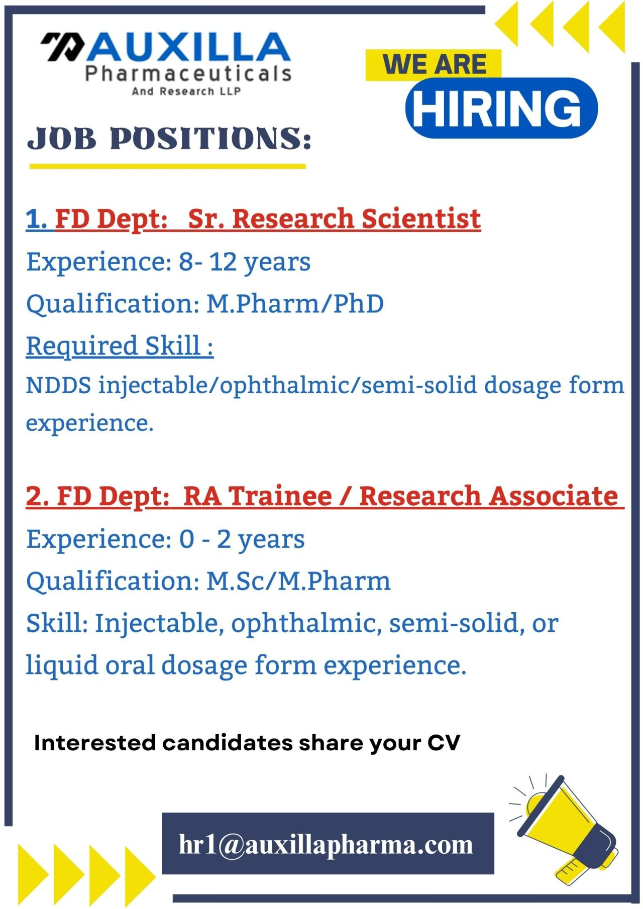Top Pharma Walk in Jobs – Auxilla, Shilpa, Ciron, Aizant, Zenfold, Sudeep, Ipca & Micro Labs Hiring Freshers & Experienced Professionals