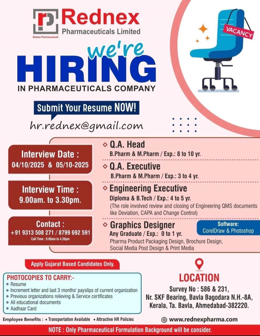 Pharma Jobs: QA, QC, Production & Engineering Walk-In Interviews
