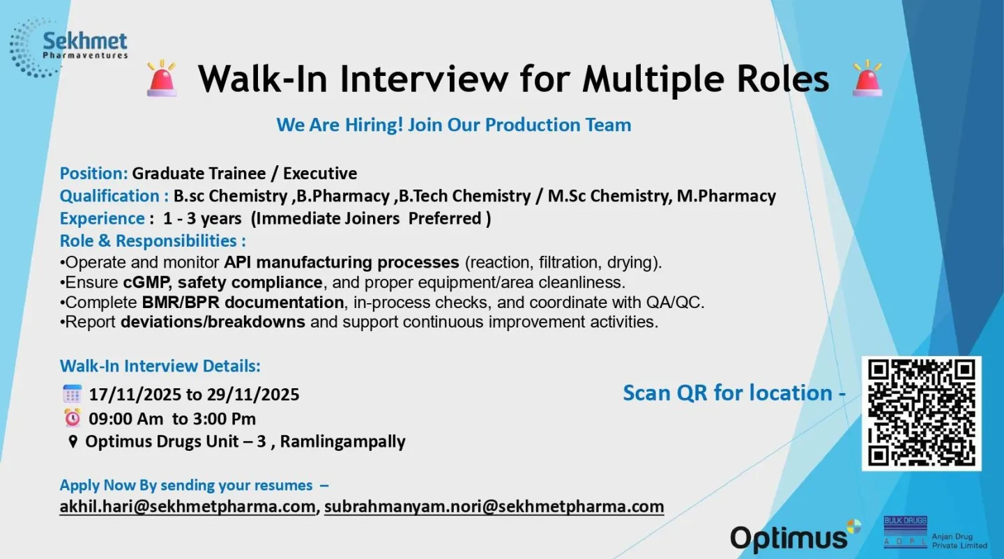 Pharma Walk-In Drives | Apply Now