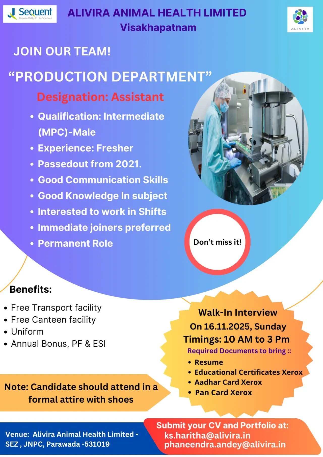 Alivira, Mankind, Sun Pharma, Cadila Pharmaceuticals & Dr. Reddy’s Hiring