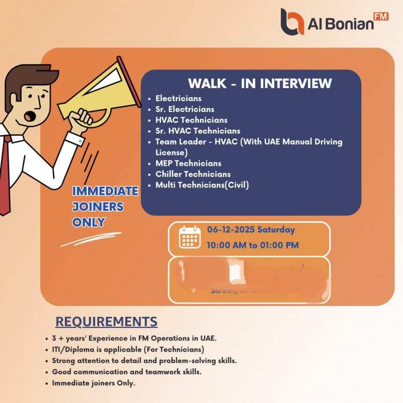 Walk-In Interviews Abu Dhabi and Dubai