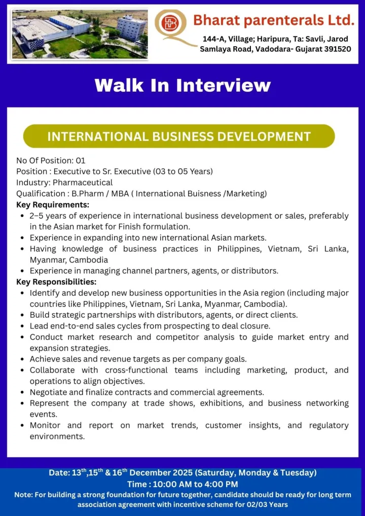 Latest Pharmaceutical Freshers and experienced Walk-in interviews