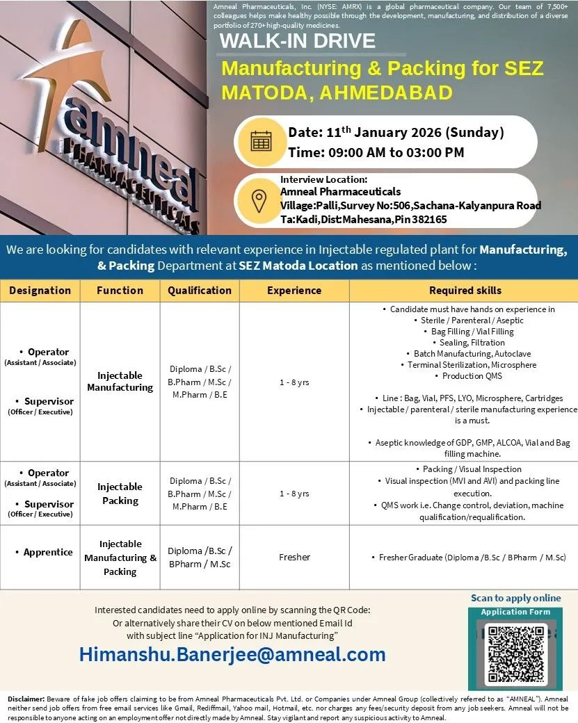 500+ Jobs Freshers and Experienced in QC, QA, Production and Engineering