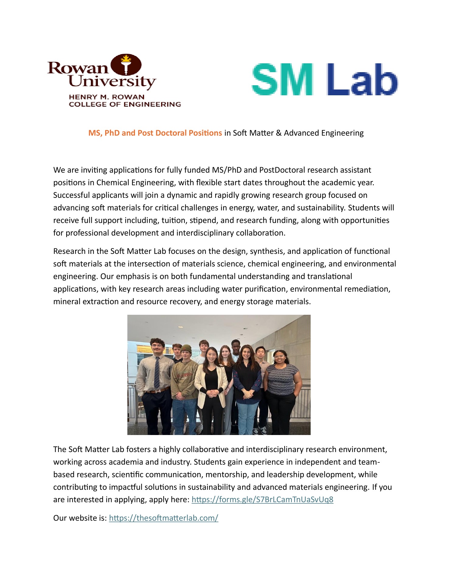 Fully Funded Chemical Engineering PhD & Postdoc